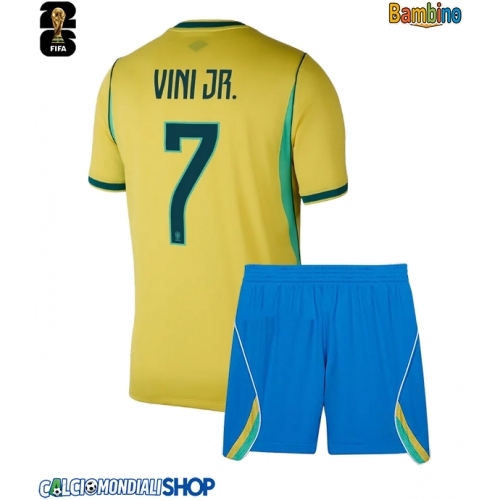 Maglie da calcio Brasile Vinicius Junior #7 Prima Maglia Bambino Mondiali 2026  Manica Corta + Pantaloni corti)